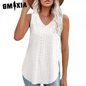 GMXIA женские модные повседневные летние однотонные блузки и рубашки без рукавов с v-образным вырезом и принтом S розовый