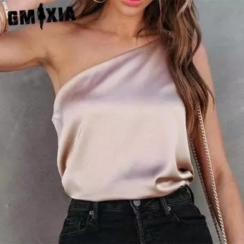 GMXIA Женские модные повседневные летние однотонные блузки и рубашки без рукавов с принтом S чёрный