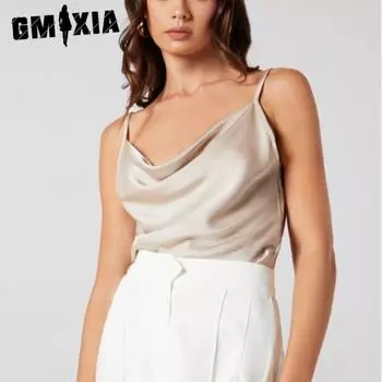 GMXIA Женские модные повседневные летние однотонные блузки и рубашки без рукавов с принтом S светло-коричневого