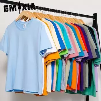 GMXIA Женские модные повседневные летние однотонные блузки и рубашки с короткими рукавами и круглым вырезом с принтом S белый