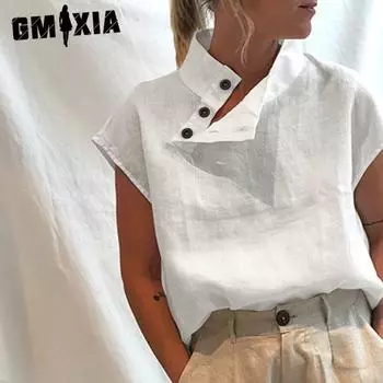 GMXIA женские модные повседневные летние однотонные рубашки-поло без рукавов с принтом, блузки и рубашки S белый