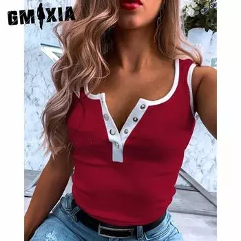 GMXIA женские модные повседневные летние однотонные рубашки-поло без рукавов с воротником, блузки и рубашки 4XL чёрный