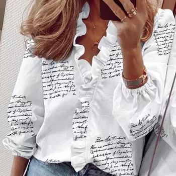 GMXIA Женские модные повседневные летние свободные блузки и рубашки с воротником из листьев мяты и воланами