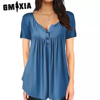 GMXIA женские модные повседневные летние весенние однотонные свободные футболки и топы с длинными рукавами и круглым вырезом с принтом S чёрный