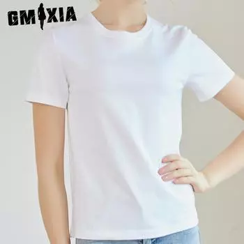 GMXIA женские модные повседневные летние весенние однотонные футболки и топы с короткими рукавами и круглым вырезом с принтом S