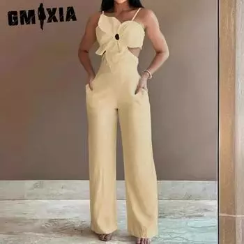 GMXIA женские модные повседневные однотонные брюки с принтом на лето и весну, брюки без рукавов на подтяжках, комбинезоны и комбинезоны S белый