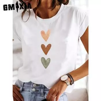 GMXIA Женские модные повседневные однотонные футболки и топы с короткими рукавами и круглым вырезом с принтом S