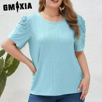 GMXIA Женские модные повседневные однотонные футболки и топы с короткими рукавами и круглым вырезом с принтом XL чёрный