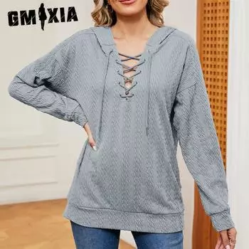 GMXIA Женские модные повседневные однотонные худи и свитшоты с капюшоном и длинными рукавами с принтом S зелёный