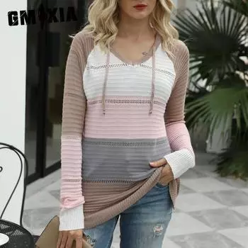 GMXIA Женские модные повседневные однотонные худи и свитшоты с капюшоном и длинными рукавами с принтом