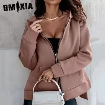 GMXIA Женские модные повседневные однотонные худи и свитшоты с капюшоном и длинными рукавами с принтом S красный