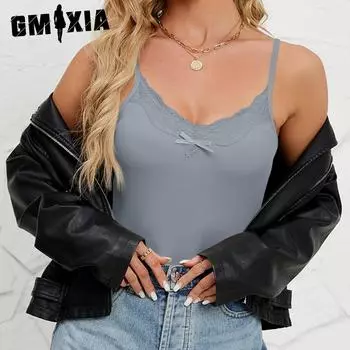 GMXIA женские модные повседневные однотонные принты летние кружевные жилеты без рукавов с v-образным вырезом и регулируемыми тонкими бретелями S абрикосовый