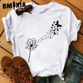 GMXIA женские модные повседневные однотонные свободные футболки и топы с короткими рукавами и круглым вырезом с цветочным принтом и круглым вырезом S