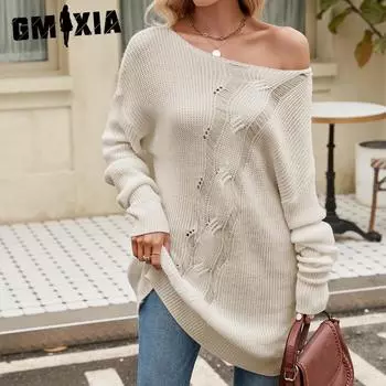 GMXIA Женские модные повседневные однотонные свободные свитера с длинными рукавами на осень и зиму с принтом S зелёный