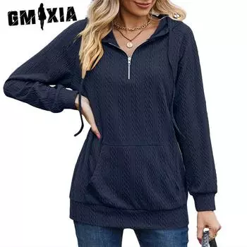 GMXIA Женские модные повседневные однотонные свободные свитера с длинными рукавами на осень и зиму с принтом S чёрный