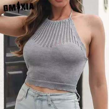 GMXIA Женские модные повседневные однотонные вязаные жилеты без рукавов с принтом на лето и весну S жёлтый