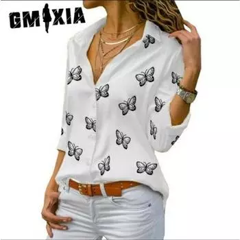 GMXIA Женские модные повседневные осенне-зимние блузки и рубашки-поло с длинными рукавами и воротником-стойкой S белый