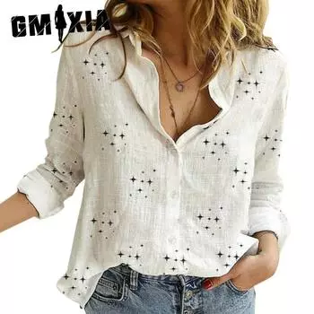 GMXIA Женские модные повседневные осенне-зимние блузки и рубашки-поло с длинными рукавами и воротником-стойкой S белый