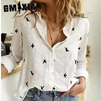 GMXIA Женские модные повседневные осенне-зимние блузки и рубашки-поло с длинными рукавами и воротником-стойкой S белый