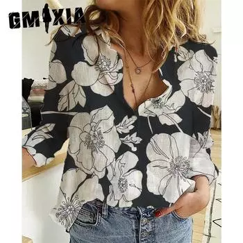 GMXIA Женские модные повседневные осенне-зимние блузки и рубашки-поло с длинными рукавами и воротником-стойкой S чёрный