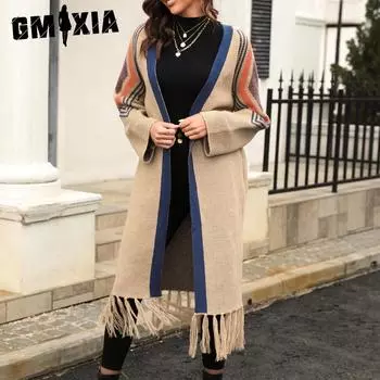 GMXIA женские модные повседневные осенне-зимние кардиганы с длинными рукавами, свитер, пальто S белый