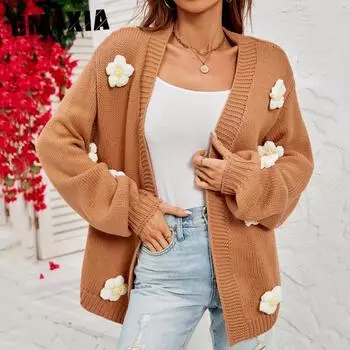 GMXIA женские модные повседневные осенне-зимние кардиганы с длинными рукавами, свитер, пальто S чёрный