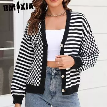 GMXIA женские модные повседневные осенне-зимние кардиганы с длинными рукавами, свитер, пальто S чёрный