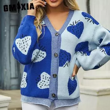 GMXIA женские модные повседневные осенне-зимние кардиганы с длинными рукавами, свитер, пальто S красный