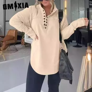 GMXIA женские модные повседневные осенне-зимние однотонные рубашки-поло с длинным рукавом с принтом и воротником, блузки и рубашки S чёрный