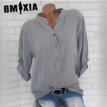 GMXIA женские модные повседневные осенне-зимние однотонные рубашки-поло с длинным рукавом с принтом и воротником, блузки и рубашки S белый