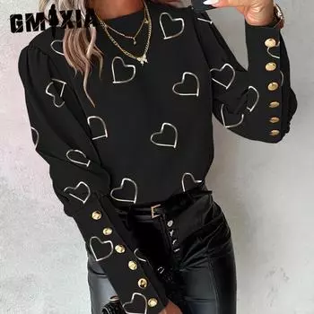 GMXIA женские модные повседневные осенне-зимние свободные блузки и рубашки с круглым вырезом и длинными рукавами с надписью Love Print S белый