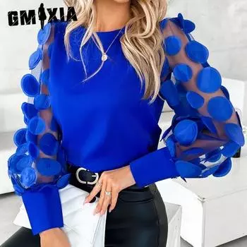 GMXIA женские модные повседневные осенние однотонные свободные блузки и рубашки с длинными рукавами и круглым вырезом с принтом S красный