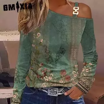 GMXIA женские модные повседневные осенние простые свободные блузки и рубашки с диагональным воротником на металлических пуговицах и длинным рукавом на одно плечо S