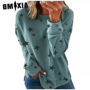GMXIA Женские модные повседневные свободные толстовки и свитшоты с длинными рукавами со звездным принтом
