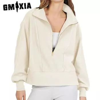 GMXIA женские модные повседневные толстовки и свитшоты на молнии с длинными рукавами и принтом звезд S чёрный