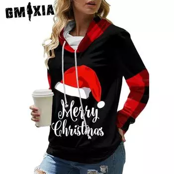 GMXIA женские модные повседневные толстовки с капюшоном и длинными рукавами и Санта-Клаусом, снеговиком, свитшоты с двойной веревкой S