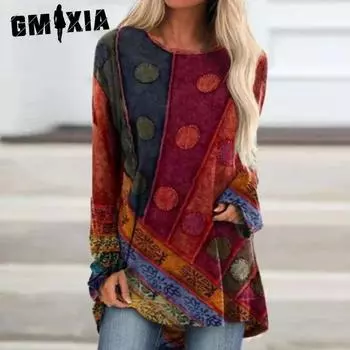 GMXIA Женские модные повседневные весенне-осенние блузки и рубашки с круглым вырезом с длинными рукавами S серый