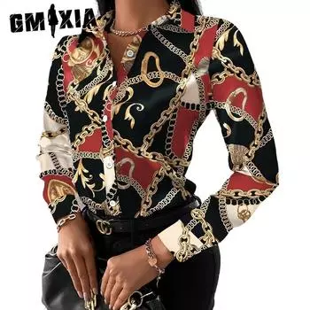 GMXIA Женские модные повседневные весенне-осенние блузки и рубашки с длинным рукавом с воротником-поло S