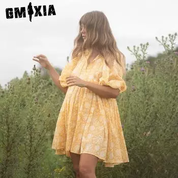 GMXIA Женские модные весенне-осенние однотонные повседневные платья с длинным рукавом и v-образным вырезом с принтом S красный