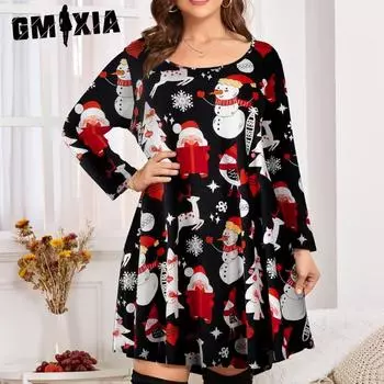 GMXIA Женские модные весенне-осенние повседневные платья с длинным рукавом и круглым вырезом XL чёрный