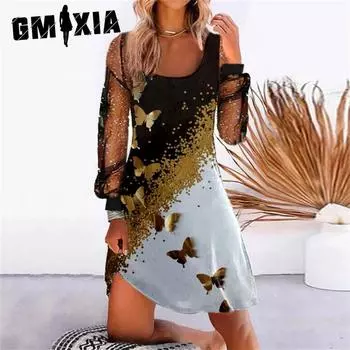 GMXIA Женские платья из сетчатой ткани с принтом и плетением весна/лето S