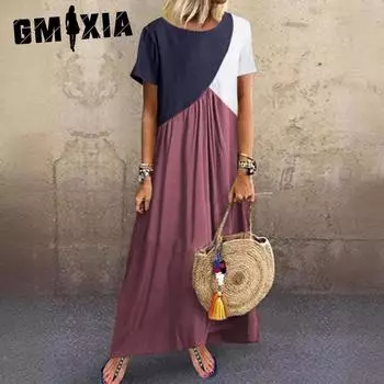 GMXIA Женские платья в стиле пэчворк с геометрическим узором, яркие цвета, летние пляжные длинные платья S жёлтый