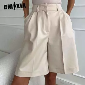 GMXIA Женские прямые брюки, летние шорты, темпераментные повседневные универсальные свободные тонкие шорты для пяти костюмов S белый
