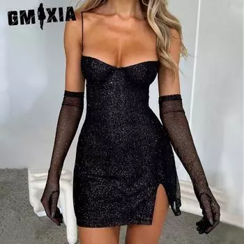 GMXIA Женские весенне-летние стильные яркие шелковые перчатки, тонкое сексуальное элегантное платье S чёрный