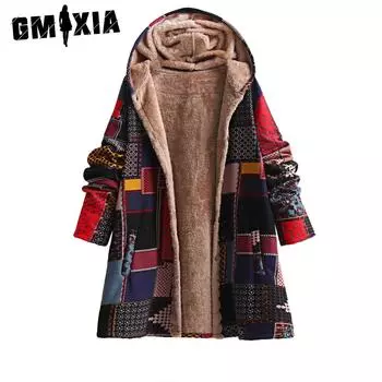 GMXIA Женские винтажные повседневные клетчатые куртки и пальто из хлопка с капюшоном и длинным рукавом на осень-зиму L красный