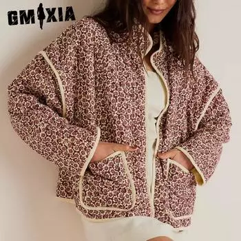 GMXIA Женские винтажные повседневные куртки и пальто с цветочным принтом на осень-зиму с длинным рукавом и квадратным воротником S бордовый