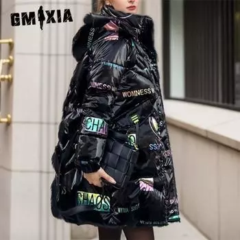 GMXIA Женские винтажные повседневные куртки и пальто с капюшоном и длинным рукавом на осень-зиму M чёрный