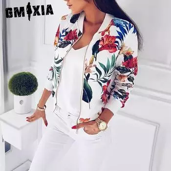 GMXIA Женские винтажные повседневные куртки и пальто с цветочным принтом весна-осень с длинным рукавом и V-образным вырезом S белый