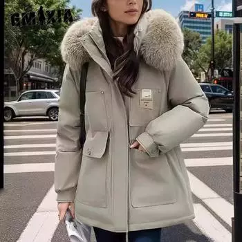 GMXIA женские винтажные повседневные однотонные куртки и пальто с капюшоном на осень и зиму с длинными рукавами и принтом M чёрный