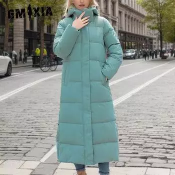 GMXIA женские винтажные повседневные однотонные куртки и пальто с капюшоном на осень и зиму с длинными рукавами и принтом M чёрный